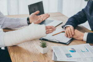cropped view of worker with broken arm siting at t 2021 08 30 01 45 52 utc